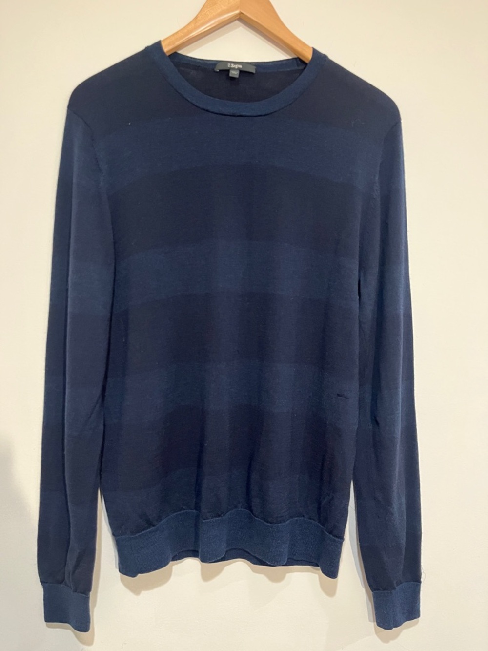 Z Zegna Navy Horizontal-Stripe Crewneck Sweater 100-% wool
